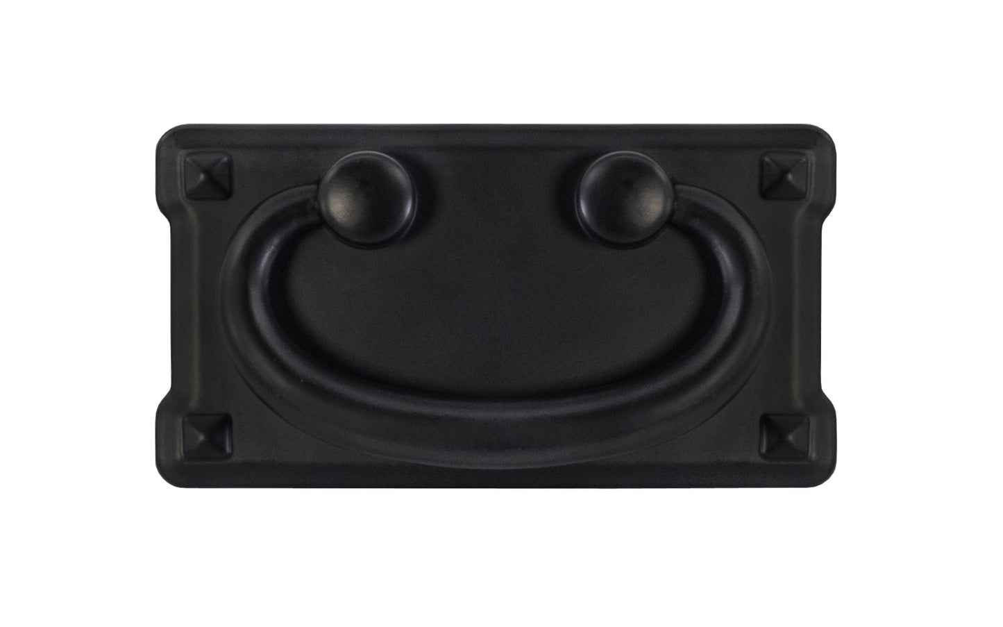 Vintage-style Hardware · Mission-Style Drop Pull ~ Larger Size designed in the Mission / Arts & Crafts style of hardware. 2" high x 3-3/4" wide plate size. Flat Black Finish