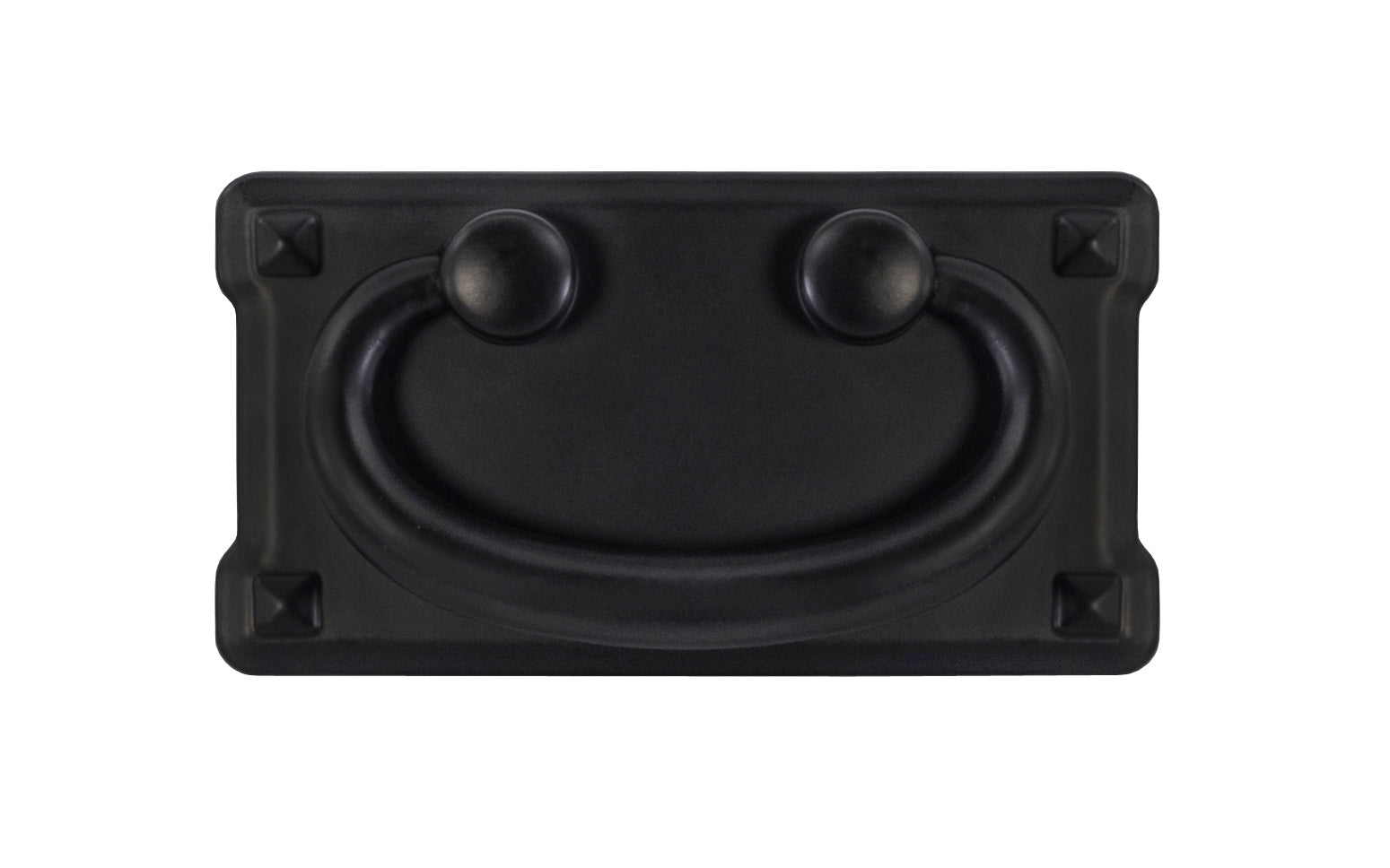 Vintage-style Hardware · Mission-Style Drop Pull ~ Larger Size designed in the Mission / Arts & Crafts style of hardware. 2" high x 3-3/4" wide plate size. Flat Black Finish