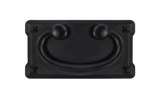 Vintage-style Hardware · Mission-Style Drop Pull ~ Larger Size designed in the Mission / Arts & Crafts style of hardware. 2" high x 3-3/4" wide plate size. Flat Black Finish