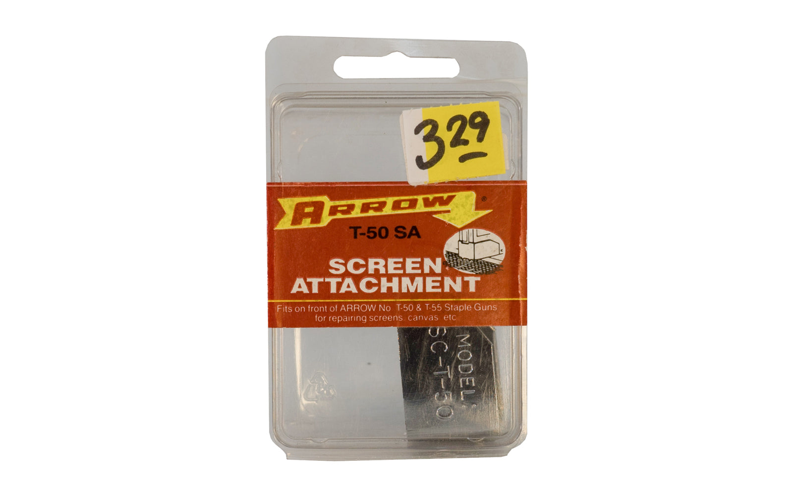 Arrow Fastener Wire Attachment - T-50 WA. Fits on front of Arrow No. T-50 & T-55 Staple Guns. For use for repairing screens, canvas, etc. Arrow T-50 SA. Made in USA.