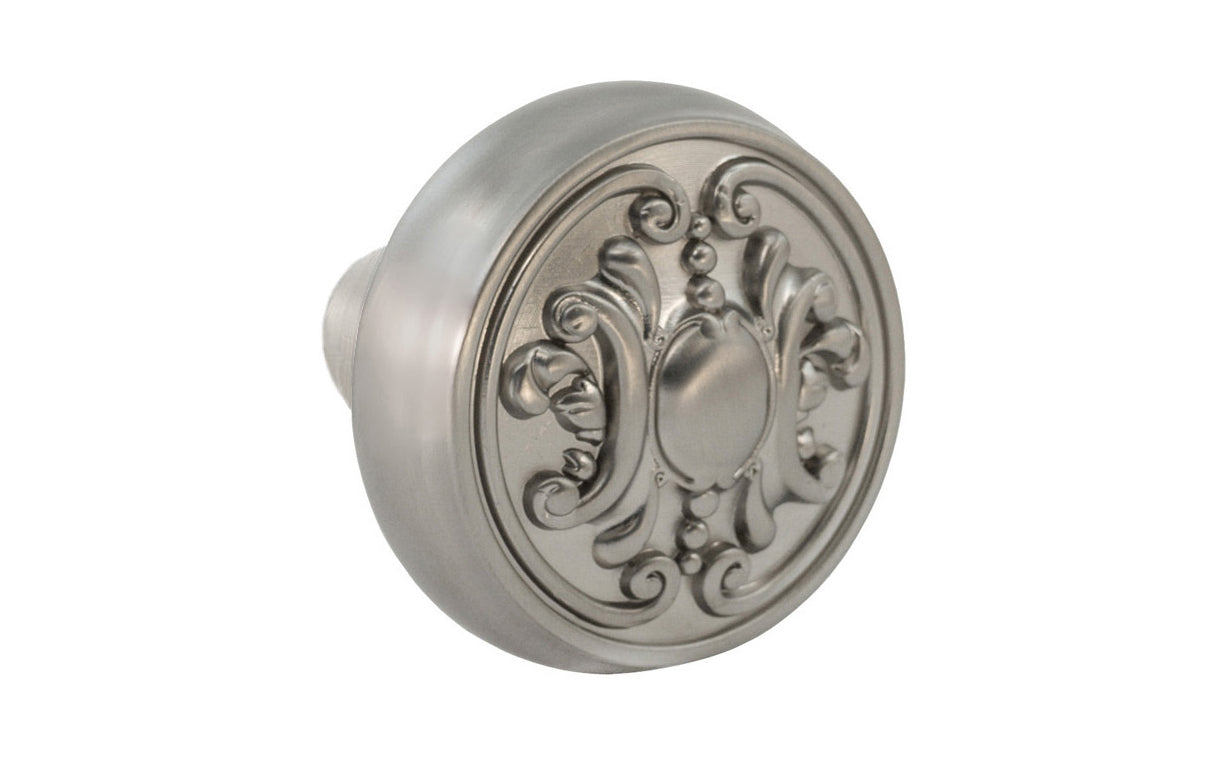 Single Solid Brass Core ornate & decorative Doorknob. Traditional Solid Brass Door knob. Reproduction Brass Door Knobs. Brushed Nickel Finish
