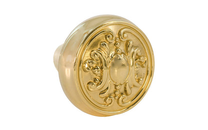 Single Solid Brass Core ornate & decorative Doorknob. Traditional Solid Brass Door knob. Reproduction Brass Door Knobs. Unlacquered Brass (will patina naturally over time). Non-Lacquered Brass.