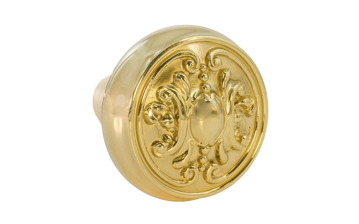 Single Solid Brass Core ornate & decorative Doorknob. Traditional Solid Brass Door knob. Reproduction Brass Door Knobs. Lacquered Brass Finish
