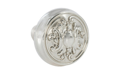 Single Solid Brass Core ornate & decorative Doorknob. Traditional Solid Brass Door knob. Reproduction Brass Door Knobs. Polished Nickel Finish