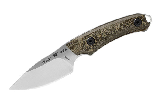 The Buck Knives 662 Alpha Scout Pro Knife has a blade made of S35VN Stainless Steel & a textured richlite handle. The perfect knife for detailed work on large-game or to process whitetail or small game. Full tang Buck knife. Includes leather sheath. Made in USA. Model 0662BRS-B