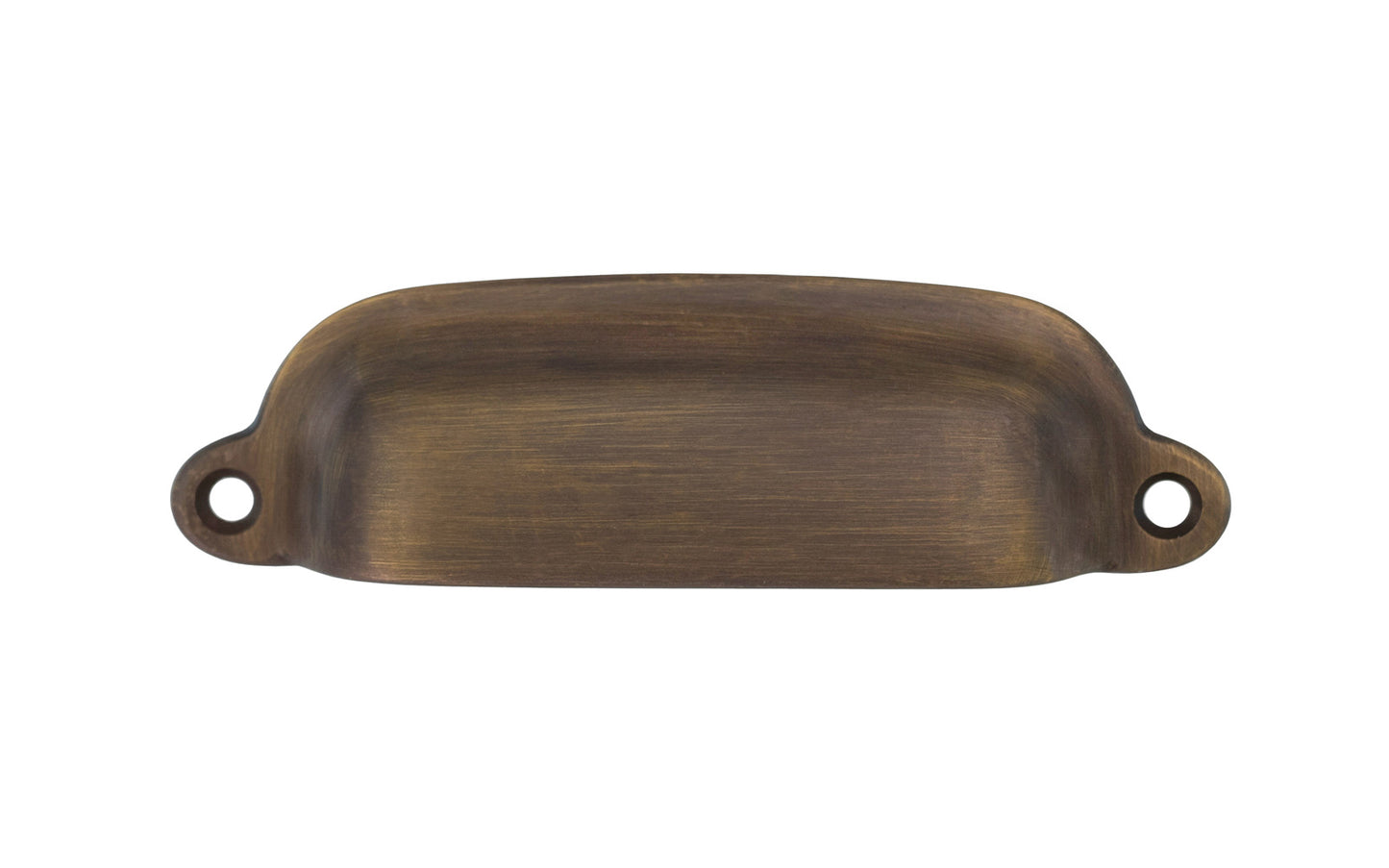 Vintage-style Hardware · Classic Solid Brass Bin Pull ~ 3-3/8" On Centers. Cup bin pull for kitchens & cabinets. 3-3/8" center to center. Solid brass kitchen cabinet bin pull handle. Authentic reproduction hardware. Antique Brass Finish