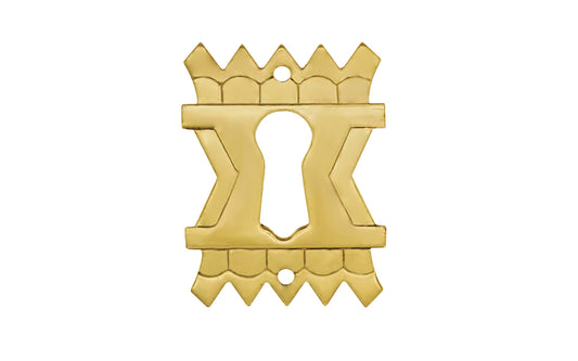 Vintage-style Hardware · Stylish stamped brass keyhole backplate with a special & intricate Eastlake design. The keyhole is made of high quality solid brass material. Designed in the Late Victorian / Eastlake style of hardware, but suitable for other periods including Craftsman & Art Deco styles. Un-lacquered brass (will patina over time). Non-kacquered brass. Un-lacquered brass.