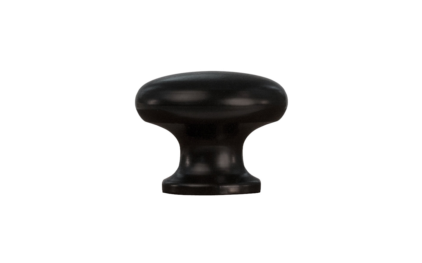 A classic & traditional small black finish cabinet knob. 3/4" diameter. The knob is made of brass material with a black finish & has a smooth & attractive look & feel. The mini "mushroom" knob is ideal for small drawers, bookcases, cubbyholes, small boxes, & other small furniture pieces & cabinets.