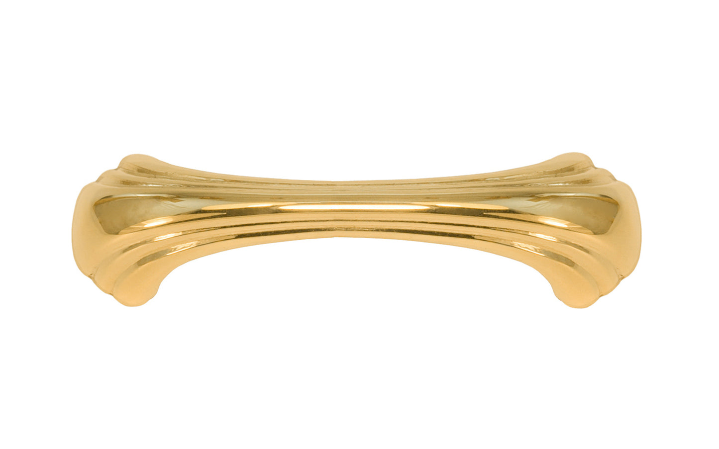 Vintage-style Hardware · A classic solid brass "Art Deco" handle pull with a streamlined 1930's look. 3" On Centers. Authentic reproduction pull designed in the 1930's, Streamline, Machine Age, Art Deco style of hardware. 3" center to center. Unlacquered brass (will patina naturally over time). Non-lacquered brass. Un-lacquered brass.