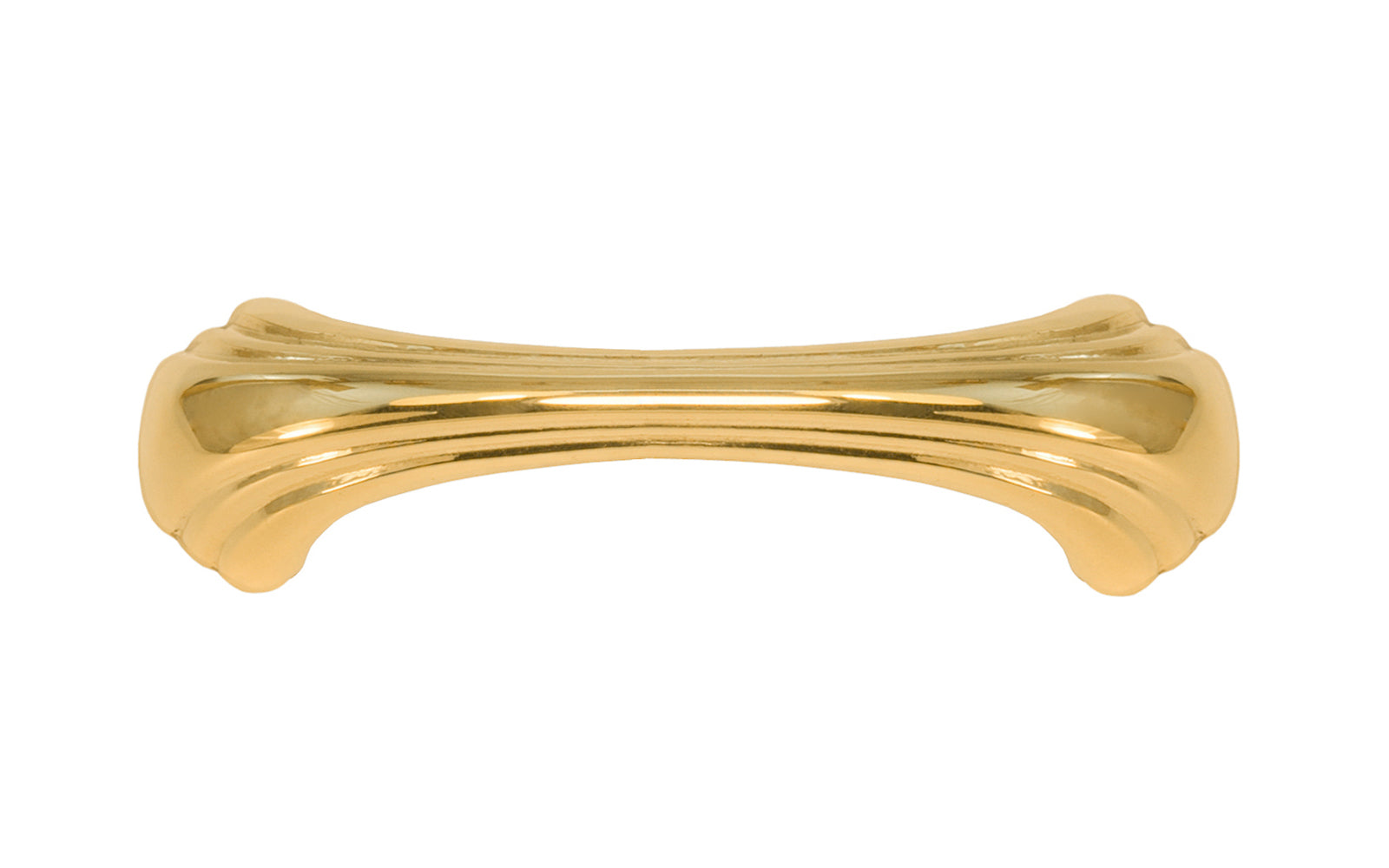 Vintage-style Hardware · A classic solid brass "Art Deco" handle pull with a streamlined 1930's look. 3" On Centers. Authentic reproduction pull designed in the 1930's, Streamline, Machine Age, Art Deco style of hardware. 3" center to center. Unlacquered brass (will patina naturally over time). Non-lacquered brass. Un-lacquered brass.