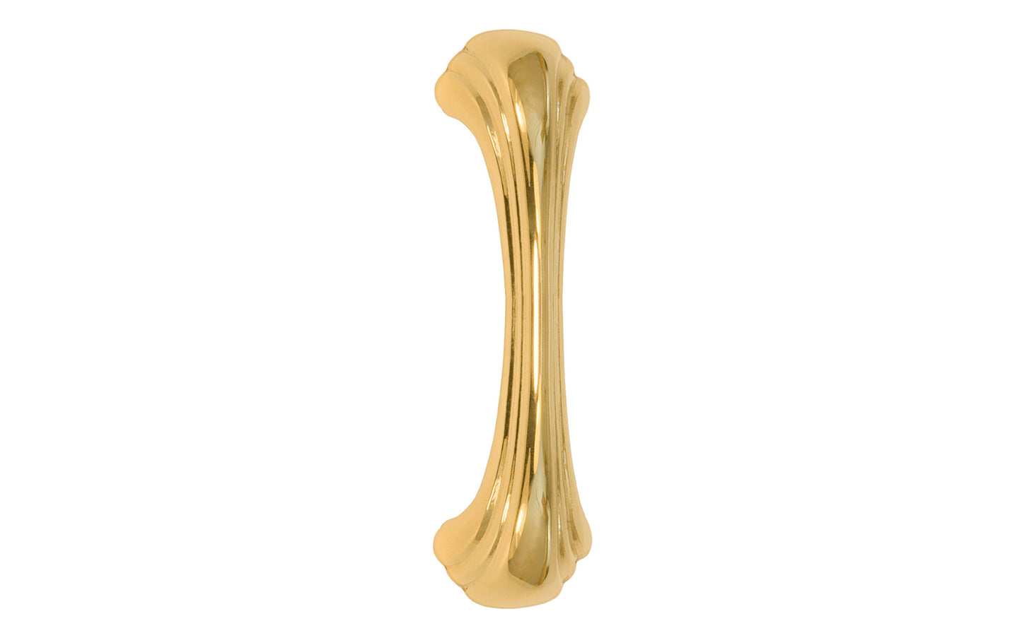 Vintage-style Hardware · A classic solid brass "Art Deco" handle pull with a streamlined 1930's look. 3" On Centers. Authentic reproduction pull designed in the 1930's, Streamline, Machine Age, Art Deco style of hardware. 3" center to center. Unlacquered brass (will patina naturally over time). Non-lacquered brass. Un-lacquered brass.