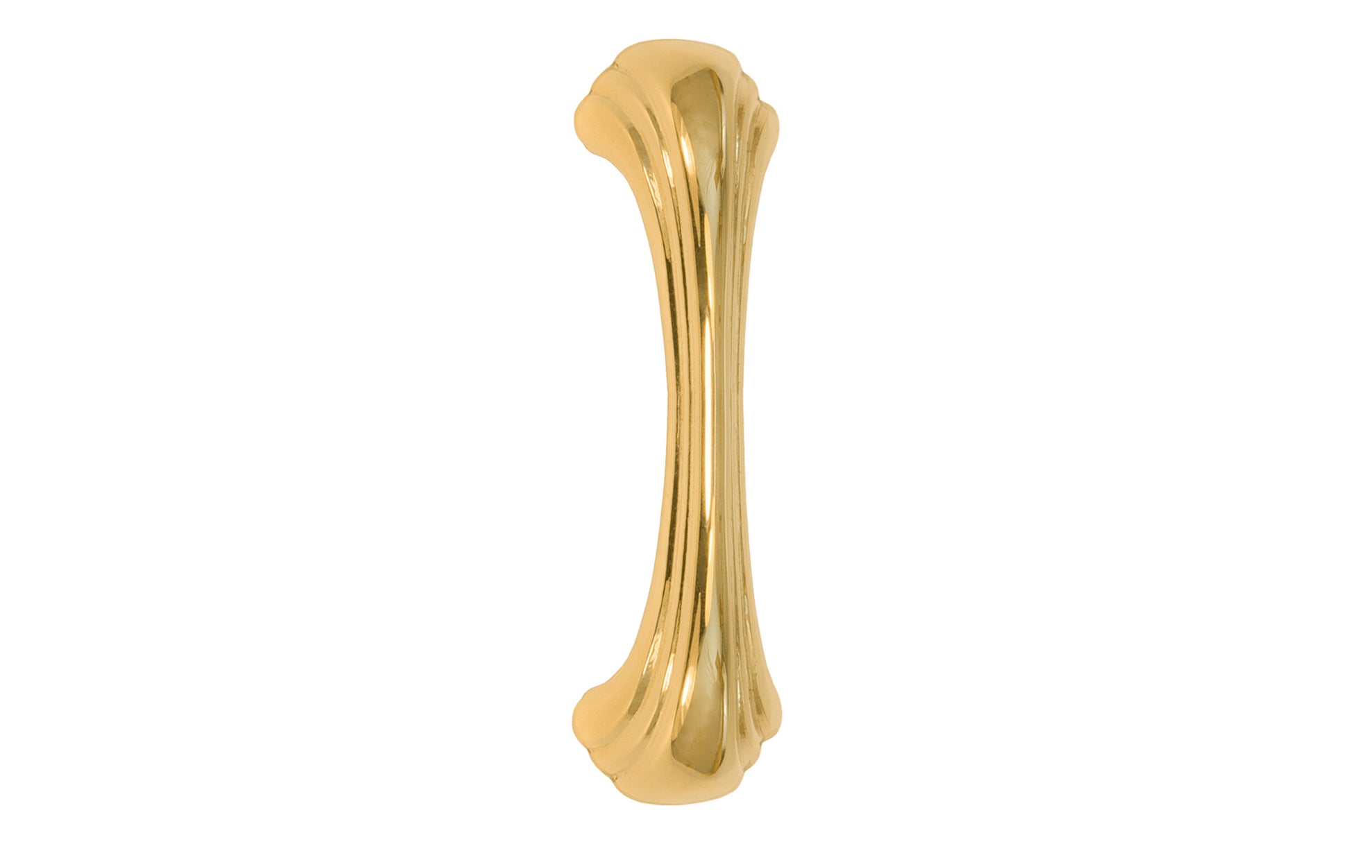 Vintage-style Hardware · A classic solid brass "Art Deco" handle pull with a streamlined 1930's look. 3" On Centers. Authentic reproduction pull designed in the 1930's, Streamline, Machine Age, Art Deco style of hardware. 3" center to center. Unlacquered brass (will patina naturally over time). Non-lacquered brass. Un-lacquered brass.
