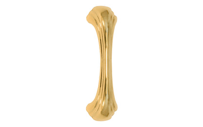 Vintage-style Hardware · A classic solid brass "Art Deco" handle pull with a streamlined 1930's look. 3" On Centers. Authentic reproduction pull designed in the 1930's, Streamline, Machine Age, Art Deco style of hardware. 3" center to center. Unlacquered brass (will patina naturally over time). Non-lacquered brass. Un-lacquered brass.