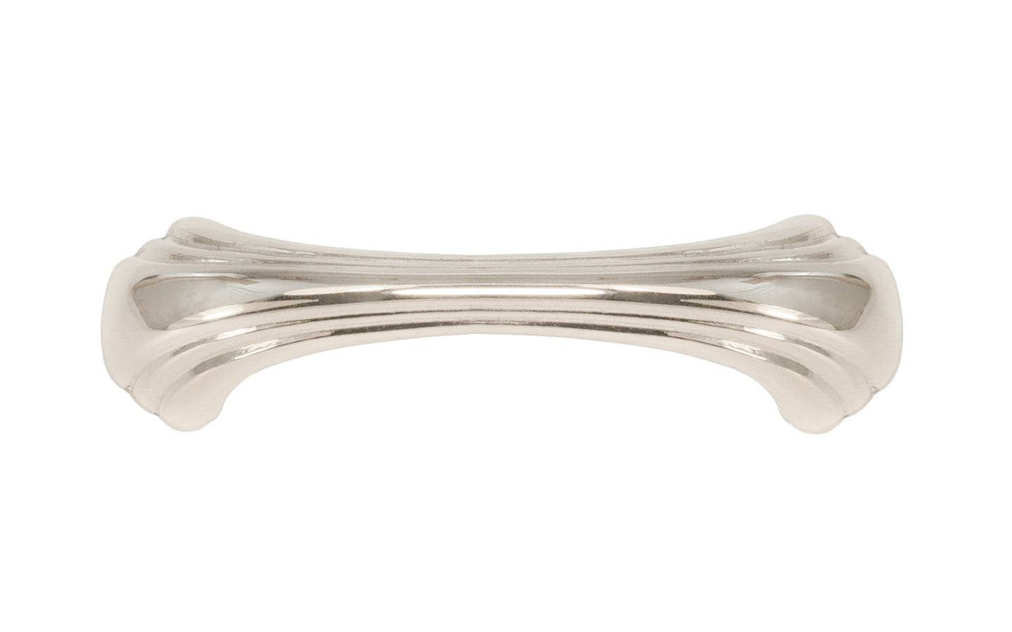 Vintage-style Hardware · A classic solid brass "Art Deco" handle pull with a streamlined 1930's look. 3" On Centers. Authentic reproduction pull designed in the 1930's, Streamline, Machine Age, Art Deco style of hardware. 3" center to center. Polished Nickel Finish.