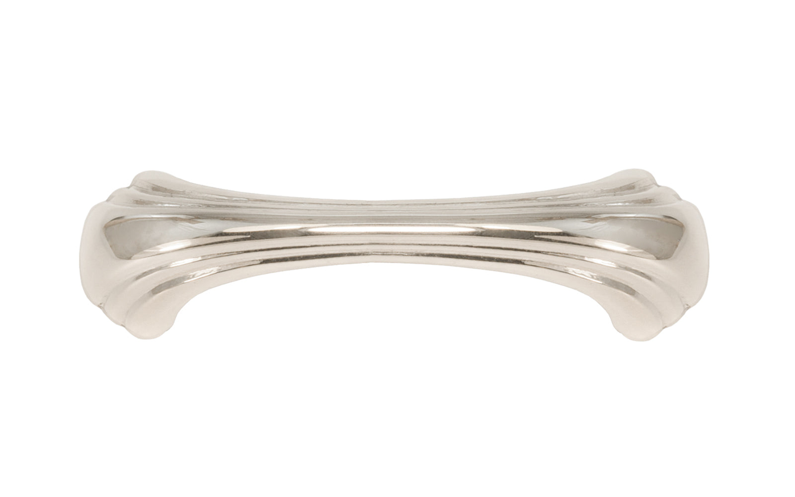 Vintage-style Hardware · A classic solid brass "Art Deco" handle pull with a streamlined 1930's look. 3" On Centers. Authentic reproduction pull designed in the 1930's, Streamline, Machine Age, Art Deco style of hardware. 3" center to center. Polished Nickel Finish.