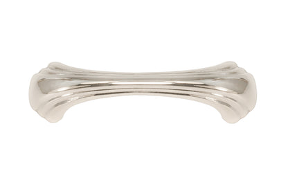 Vintage-style Hardware · A classic solid brass "Art Deco" handle pull with a streamlined 1930's look. 3" On Centers. Authentic reproduction pull designed in the 1930's, Streamline, Machine Age, Art Deco style of hardware. 3" center to center. Polished Nickel Finish.