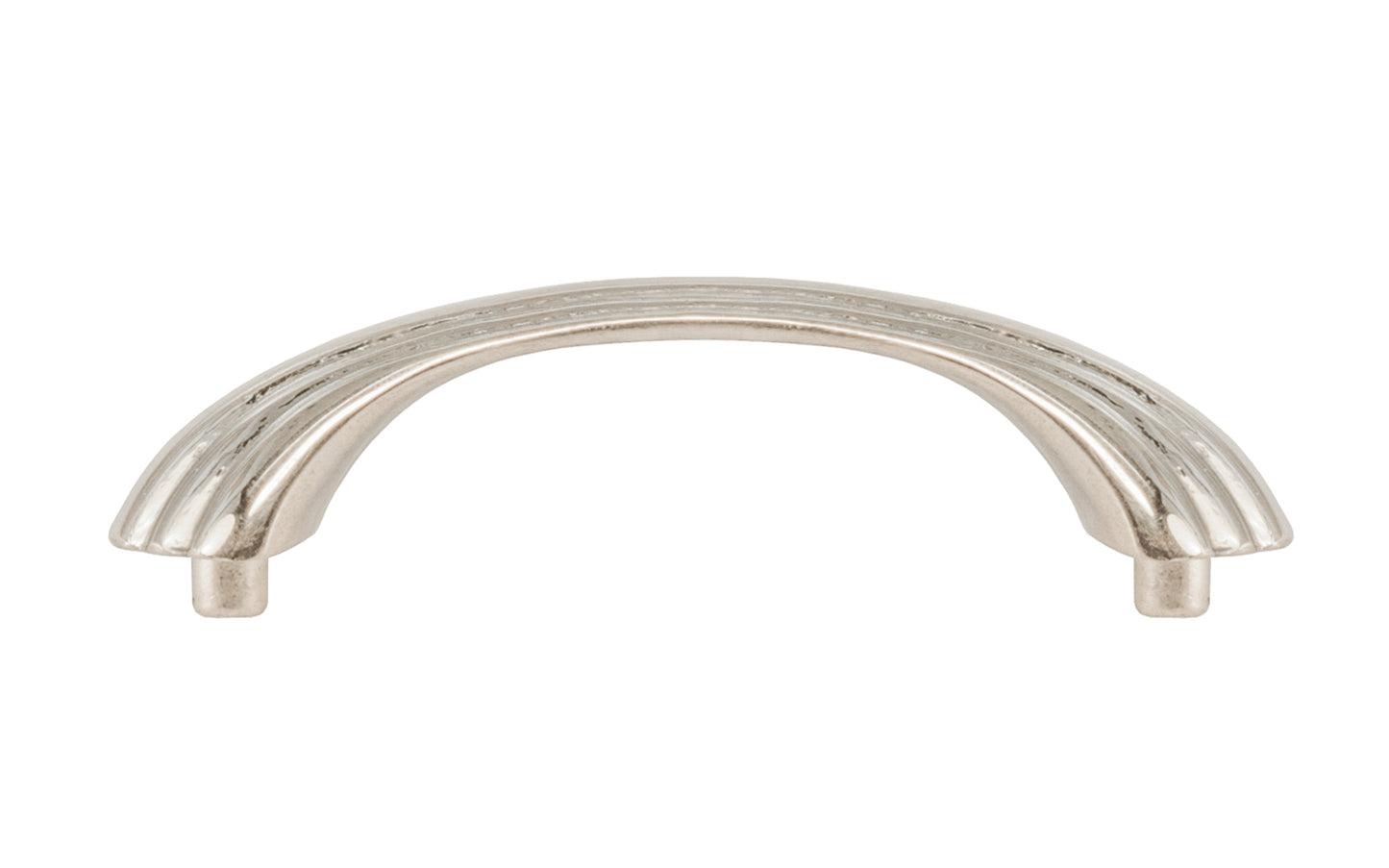 Vintage-style Hardware · A classic solid brass "Art Deco" handle pull with a streamlined 1930's look. 3" On Centers. Authentic reproduction pull designed in the 1930's, Streamline, Machine Age, Art Deco style of hardware. 3" center to center. Polished Nickel Finish.