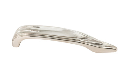 Vintage-style Hardware · A classic solid brass "Art Deco" handle pull with a streamlined 1930's look. 4" On Centers. Authentic reproduction pull designed in the 1930's, Streamline, Machine Age, Art Deco style of hardware. 4" center to center. Polished Nickel Finish.