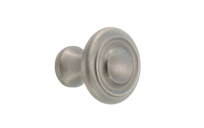 Vintage-style Hardware · Solid Brass classic contemporary / art deco, mid-century style cabinet knob. High quality solid brass 1" diameter Knob. Ideal for kitchen & bathroom cabinets, & furniture. Brushed nickel finish.