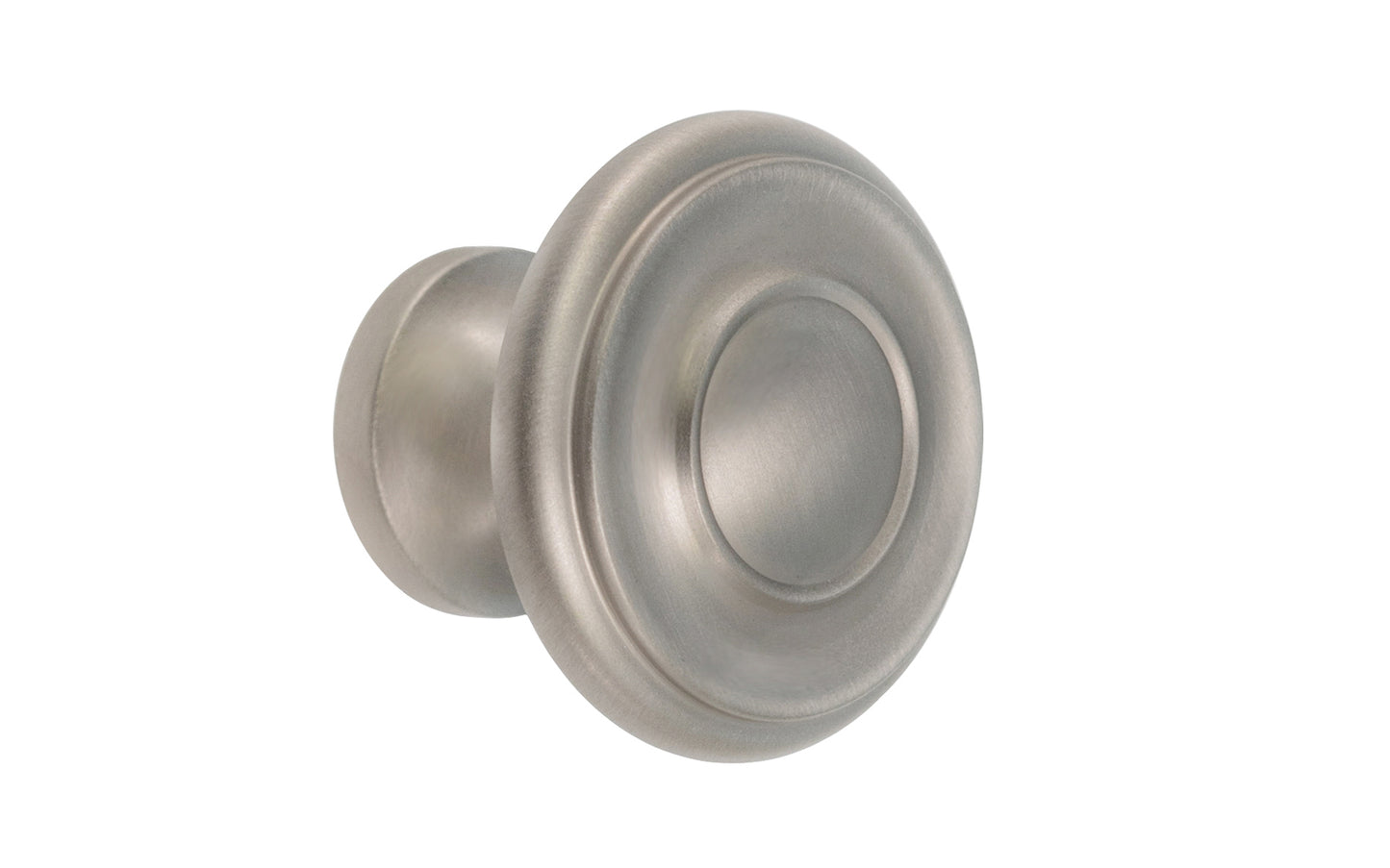 Vintage-style Hardware · Solid Brass classic contemporary / art deco, mid-century style cabinet knob. High quality solid brass 1-1/4" diameter Knob. Ideal for kitchen & bathroom cabinets, & furniture. Brushed Nickel Finish.