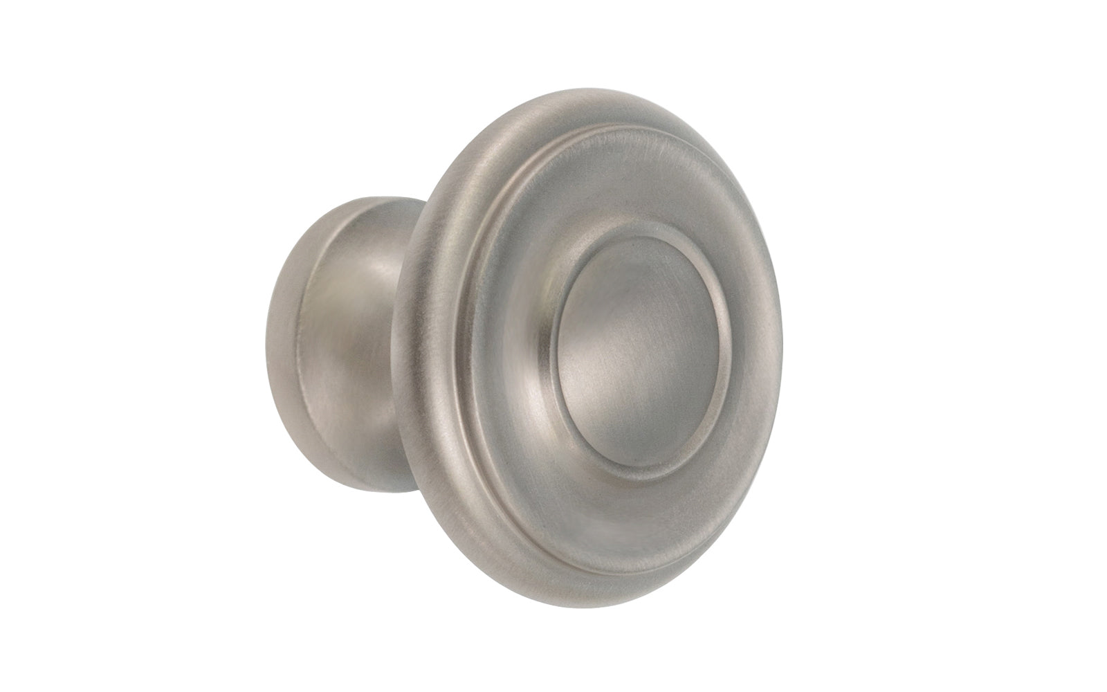 Vintage-style Hardware · Solid Brass classic contemporary / art deco, mid-century style cabinet knob. High quality solid brass 1-1/4" diameter Knob. Ideal for kitchen & bathroom cabinets, & furniture. Brushed Nickel Finish.