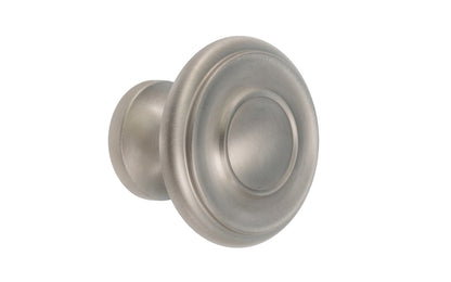 Vintage-style Hardware · Solid Brass classic contemporary / art deco, mid-century style cabinet knob. High quality solid brass 1-1/4" diameter Knob. Ideal for kitchen & bathroom cabinets, & furniture. Brushed Nickel Finish.