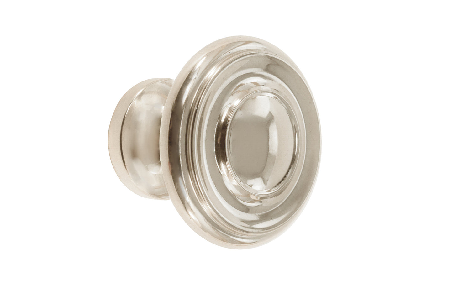 Vintage-style Hardware · Solid Brass classic contemporary / art deco, mid-century style cabinet knob. High quality solid brass 1-1/4" diameter Knob. Ideal for kitchen & bathroom cabinets, & furniture. Polished Nickel Finish.