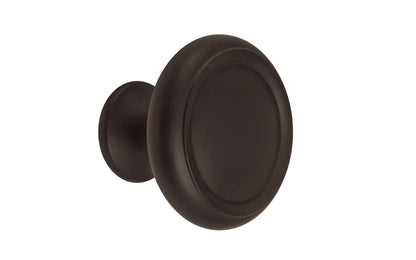 Solid Brass Dome-Style Cabinet Knob ~ 1-1/4" Diameter. Made of solid brass material. The knob is designed in the Mid-Century style of hardware, but will fit in with any time period up to the current modern styles. Great for kitchens, bathrooms, on furniture, cabinets, drawers, small doors, cabinet doors. Dome knob. Oil Rubbed Bronze Finish