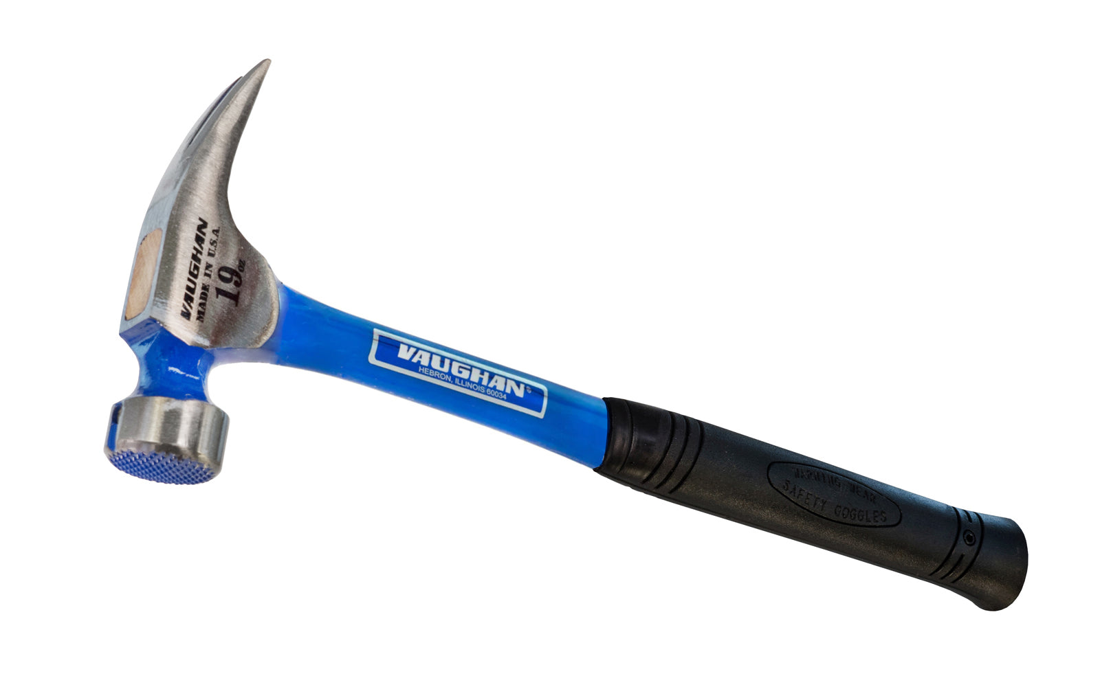 This 19 oz Vaughan mill waffle face hammer is a forged steel hammer with rust-resistant powder coat finish designed for heavy duty framing. The hammer combines the unique head style of Vaughan's original California Framer with the proven shock absorbing benefits of the Steel Eagle hammer. Model RCF2. Made in USA