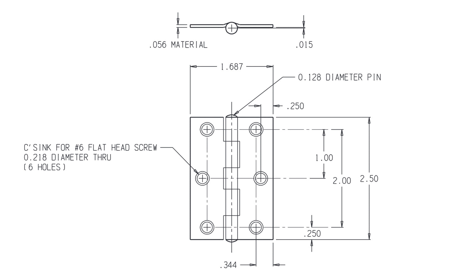 2-1/2" Brass-Plated Loose-Pin Narrow Hinges - 2 Pack