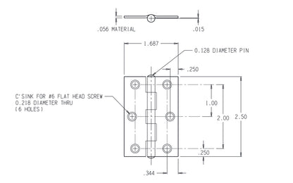 2-1/2" Brass-Plated Loose-Pin Narrow Hinges - 2 Pack