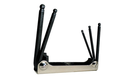 This Eklind Fold-Up 5-PC Ball Hex Wrench Key SAE Set. 3/16",  7/32",  1/4",  5/16",  &  3/8" sizes. Allen wrench set is manufactured using the finest quality alloy steel. Hardened, tempered & finished with Eklind black finish to resist rust. Fold Up Allen Set. Eklind model 20519. Made in USA.