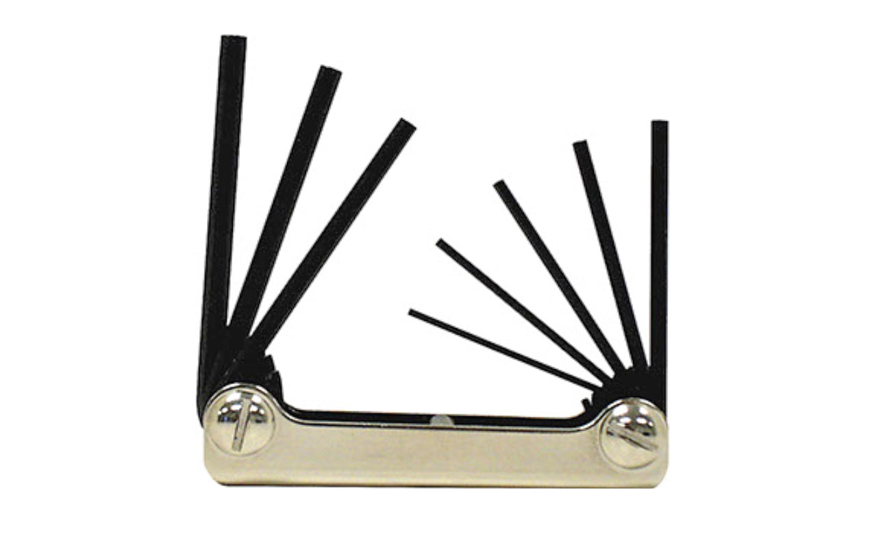 This Eklind Fold-Up 8-PC Hex Wrench Key SAE Set. .050", 1/16", 5/64", 3/32", 7/64", 1/8", 9/64", & 5/32"sizes. Allen wrench set is manufactured using the finest quality alloy steel. It is hardened, tempered & finished with Eklind black finish to resist rust. Fold Up Allen Set. Eklind model 20811. Made in USA.