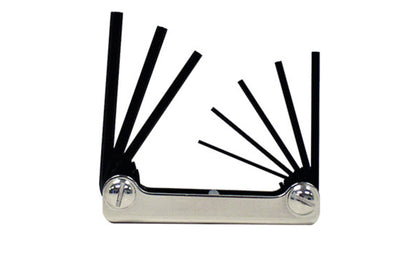 This Eklind Fold-Up 8-PC Hex Wrench Key SAE Set. 3/32",  7/64",  1/8",  9/64",  5/32",  3/16",  7/32",  &  1/4" sizes. Allen wrench set is manufactured using the finest quality alloy steel. It is hardened, tempered & finished with Eklind black finish to resist rust. Fold Up Allen Set. Eklind model 20812. Made in USA.