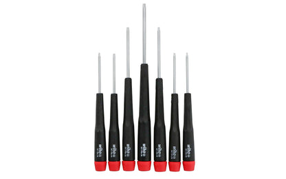 A high quality Wiha Torx precision screwdriver 7-piece set made out of hardened CRM72 tool steel. Excellent for working on small components & modern electronics. Set includes:  T5,  T6,  T7,  T8,  T9,  T10,  T15  sizes. Made in Germany. Wiha Model 26792.
