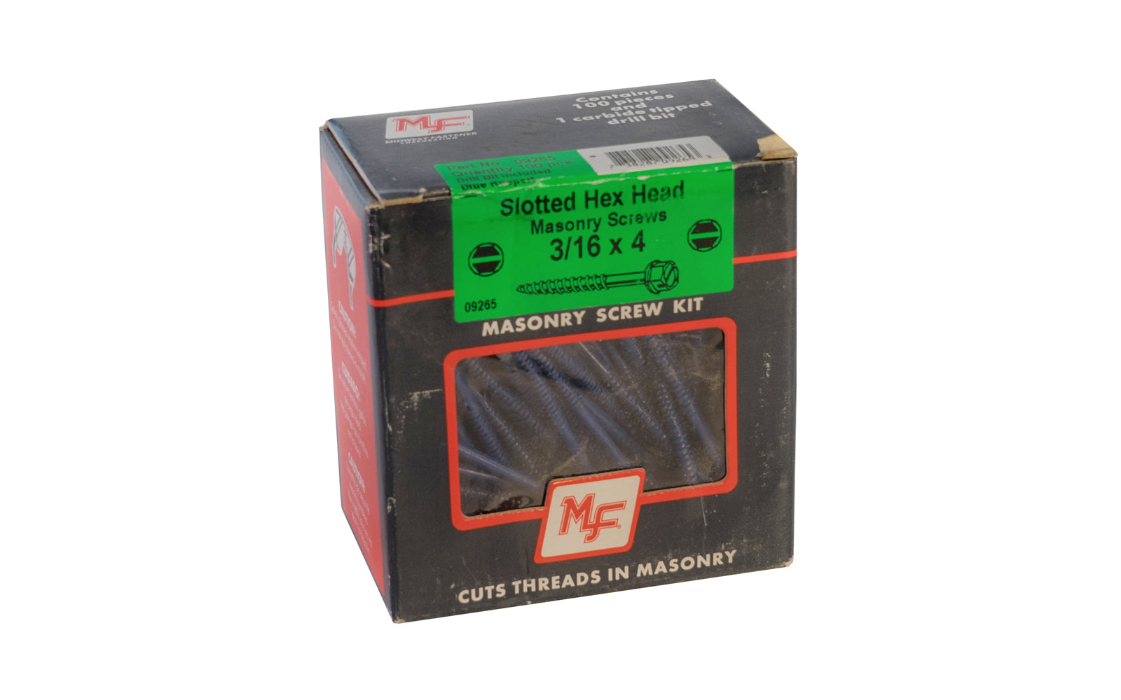 Midwest Slotted Hex Head Masonry Screws 3/16" x 4". Un-used old stock, un-opened box. 100 pieces in pack.