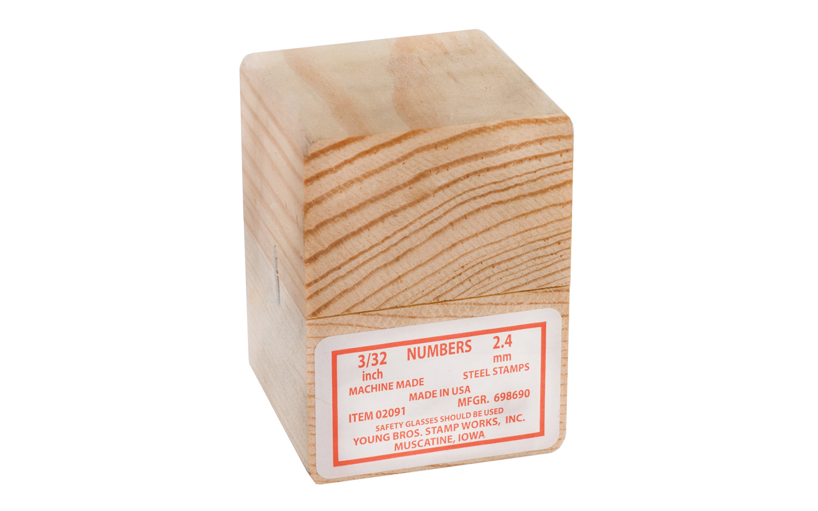 Young Bros 3/32" Size Steel Numbers. These steel stamps are made with carbon tool steel & will mark material up to 50 on the Rockwell C scale. Special heat treated stamps so they won’t shatter under stress. Young Bros Machine made steel stamps. Includes wooden box for storage. Made in USA.