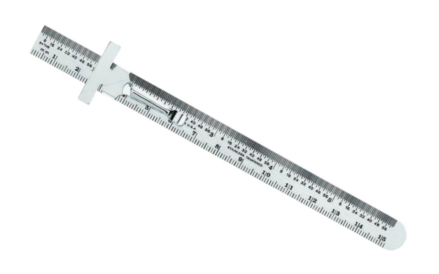 Made in USA  ·  Model No. 300me ~ Flexible rule - Made of stainless steel ~ 6" overall length ~ Readings in millimeters & 64ths ~ Flexible rule - Made of stainless steel ~ Precision Made ~ 1/2" Wide - General Tools - Pocket Rule  - Machinist Rule
