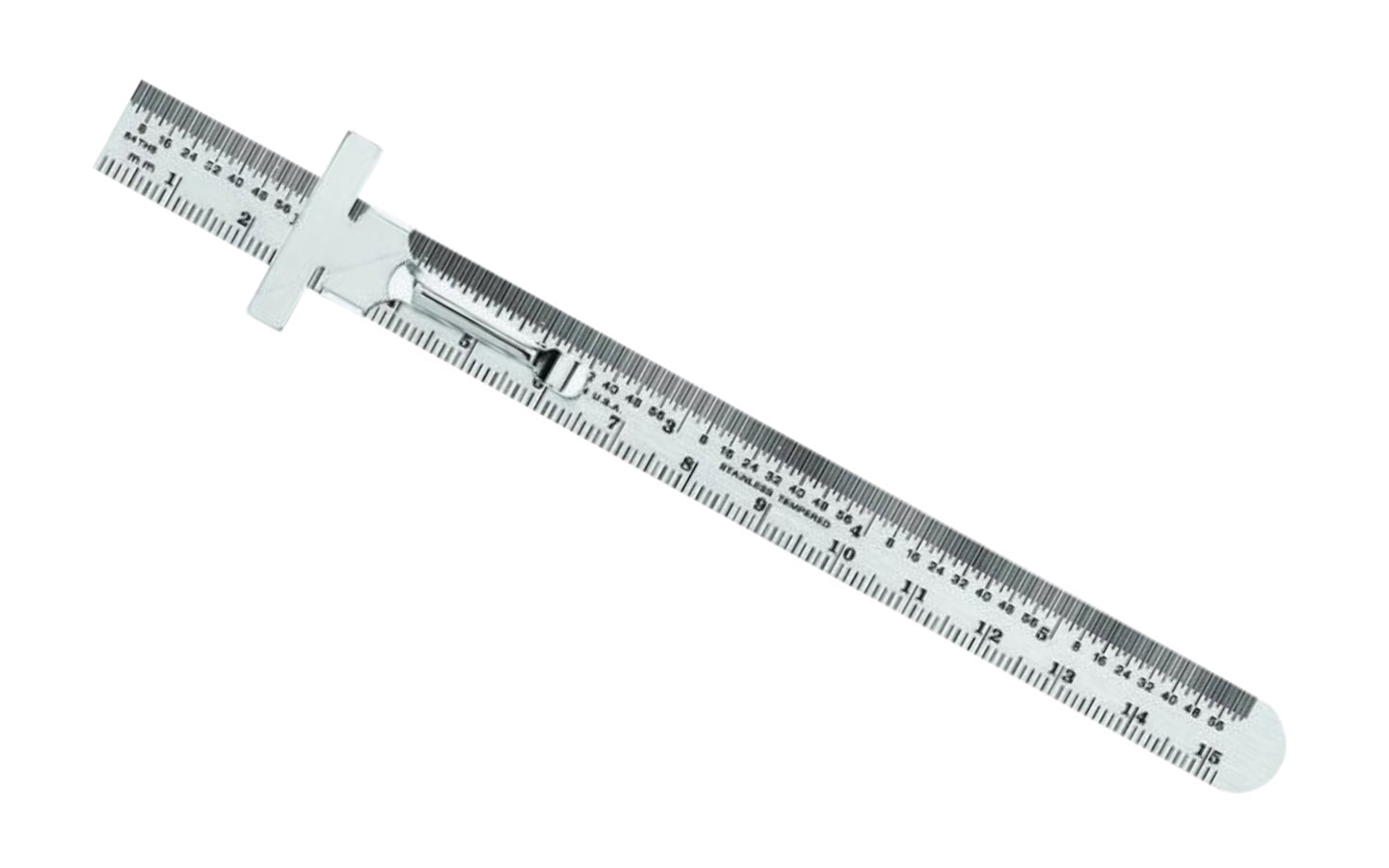 Made in USA  ·  Model No. 300me ~ Flexible rule - Made of stainless steel ~ 6" overall length ~ Readings in millimeters & 64ths ~ Flexible rule - Made of stainless steel ~ Precision Made ~ 1/2" Wide - General Tools - Pocket Rule  - Machinist Rule