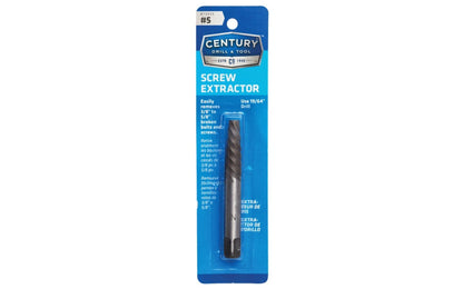 A Spiral Flute Screw Extractor made by Century Drill & Tool. Remove broken bolts & screws with these square shaft extractors. Ideal for thin wall extractions. #5 size.