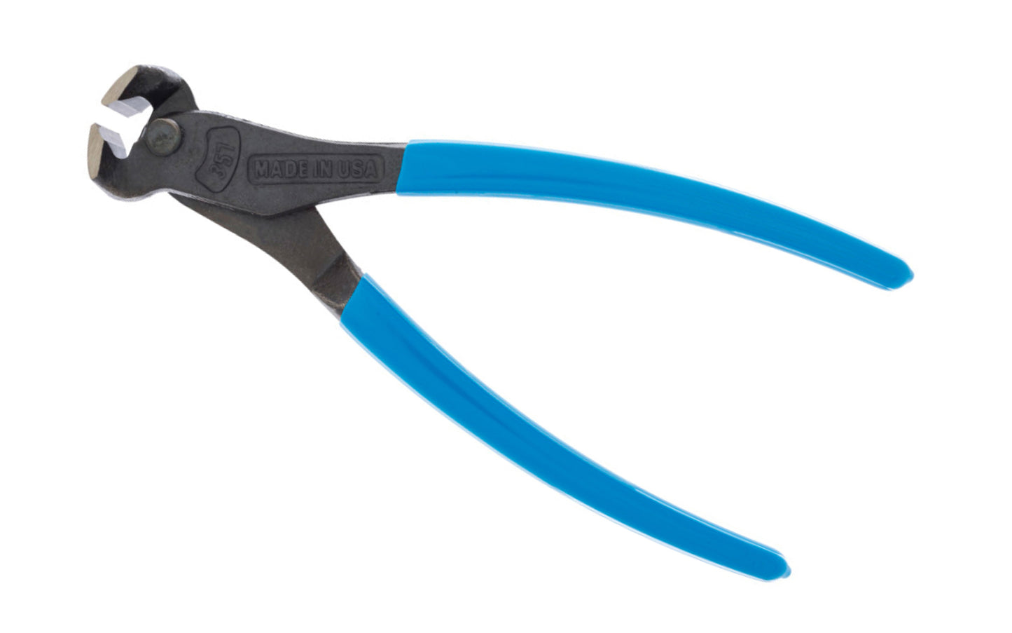 These 7" Channellock End Cutting Pliers have knife and anvil style cutting edges to ensure perfect mating and superior cutting edge life. Forged high carbon U.S. steel for strength & durability is specially coated for ultimate rust prevention. End nippers. Channelock Model 357. Made in USA.