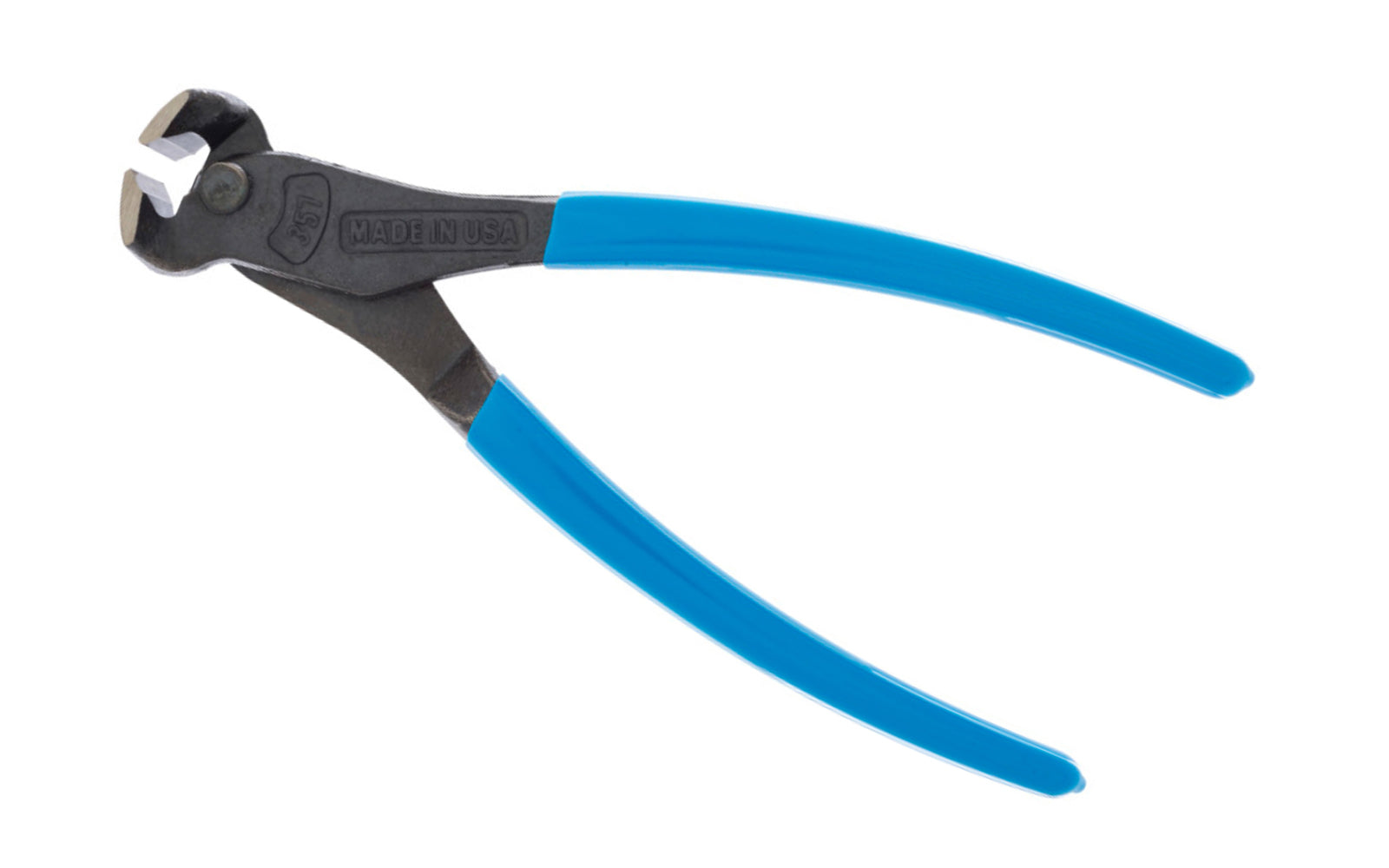 These 7" Channellock End Cutting Pliers have knife and anvil style cutting edges to ensure perfect mating and superior cutting edge life. Forged high carbon U.S. steel for strength & durability is specially coated for ultimate rust prevention. End nippers. Channelock Model 357. Made in USA.