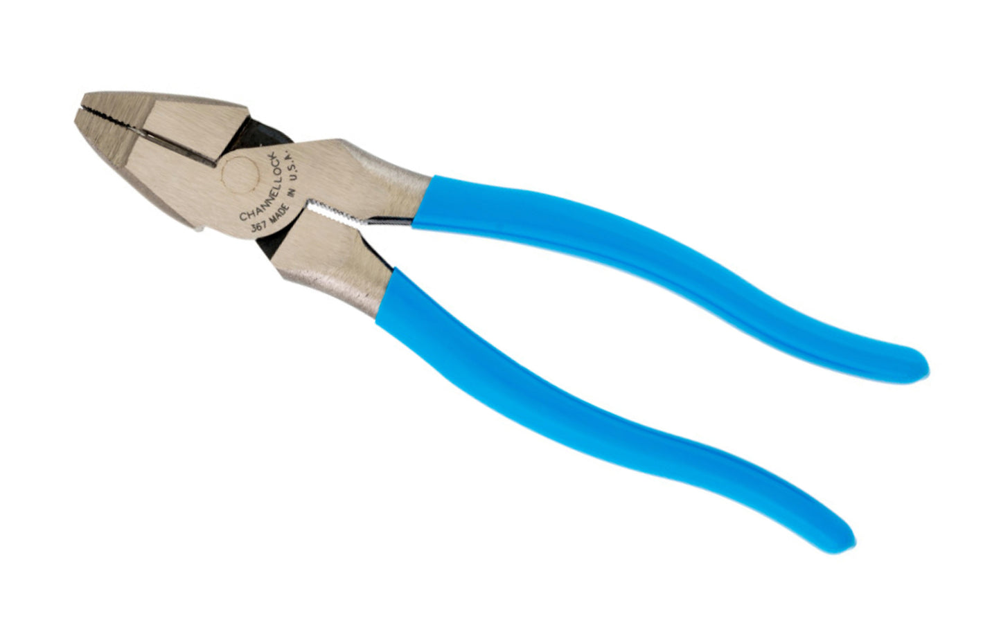 Channellock 7-1/2" Lineman's Pliers "XLT". Round Nose Style. Model 367. Forged high carbon U.S. steel for maximum strength & durability is specially coated for rust prevention. Crosshatch teeth to provide maximum grip. Channelock Linemen's Pliers. Cuts ACSR. Made in USA.