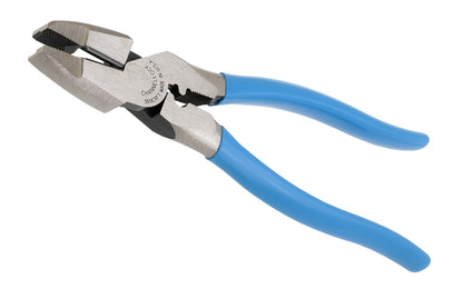 Channellock 9-1/2" Lineman's Pliers - 369CRFT. Forged high carbon U.S. steel for maximum strength & durability is specially coated for rust prevention. Crimps insulated & non-insulated terminals, strips 12ga wire, 12ga wire looper, fishtape puller & cuts ACSR. Crosshatch teeth. Channelock Linemen's Pliers. Made in USA.