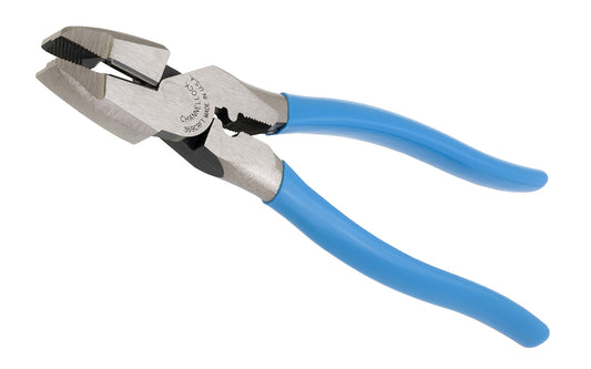 Channellock 9-1/2" Lineman's Pliers - 369CRFT. Forged high carbon U.S. steel for maximum strength & durability is specially coated for rust prevention. Crimps insulated & non-insulated terminals, strips 12ga wire, 12ga wire looper, fishtape puller & cuts ACSR. Crosshatch teeth. Channelock Linemen's Pliers. Made in USA.
