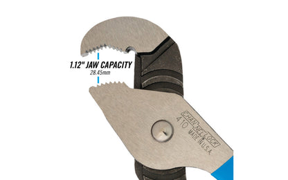 Channellock 9-1/2" Nutbuster Tongue & Groove Plier has a special parrot nose & double tongue & groove design that gives this "Nutbuster" added strength, ideal for round surfaces. Channelock Model 410. Professional non-slip channellocks. Adjustable 9.5" parrot head tongue and groove plier. Made in USA.