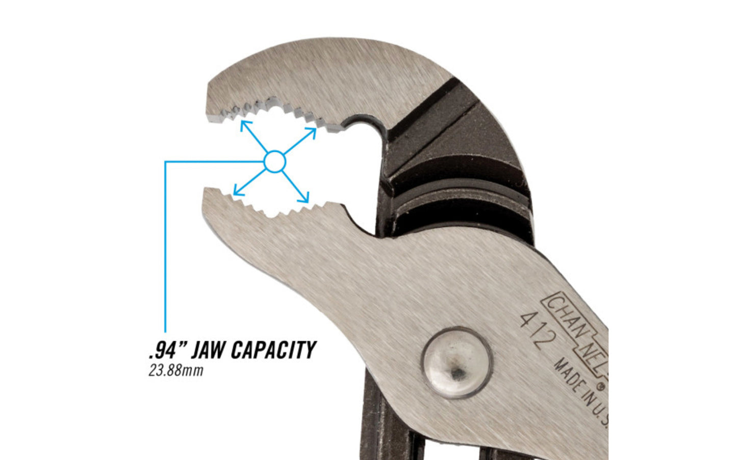 Channellock 6-1/2" V-Jaw Tongue & Groove Plier has a unique v jaw design that creates more points of contact on round stock & tubing. Laser-hardened teeth to provide a better, longer lasting grip. Channelock Model 412. Professional non-slip channellocks. adjustable 6.5" tongue and groove plier. Made in USA.