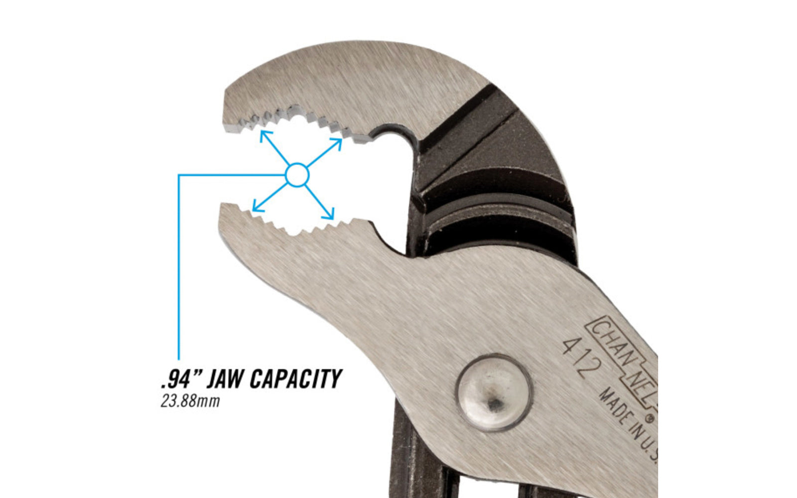 Channellock 6-1/2" V-Jaw Tongue & Groove Plier has a unique v jaw design that creates more points of contact on round stock & tubing. Laser-hardened teeth to provide a better, longer lasting grip. Channelock Model 412. Professional non-slip channellocks. adjustable 6.5" tongue and groove plier. Made in USA.