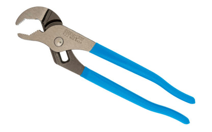 Channellock 9-1/2" V-Jaw Tongue & Groove Plier has a unique v jaw design that creates more points of contact on round stock & tubing. Laser-hardened teeth to provide a better, longer lasting grip. Channelock Model 422. Professional non-slip channellocks. adjustable 9.5" tongue and groove plier. Made in USA.