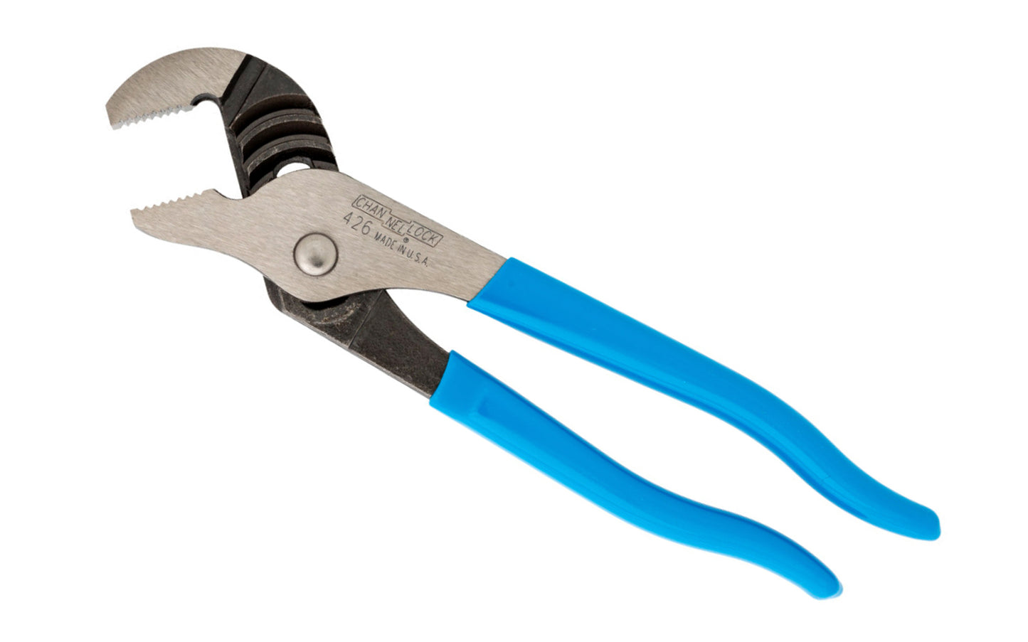 Channellock 6-1/2" Straight Jaw Tongue & Groove Plier is built to last with a Permalock fastener to eliminate nut & bolt failure. Laser-hardened teeth to provide a better, longer lasting grip. Channelock Model 426. 025582301277. Professional non-slip channellocks. adjustable tongue and groove plier. Made in USA.